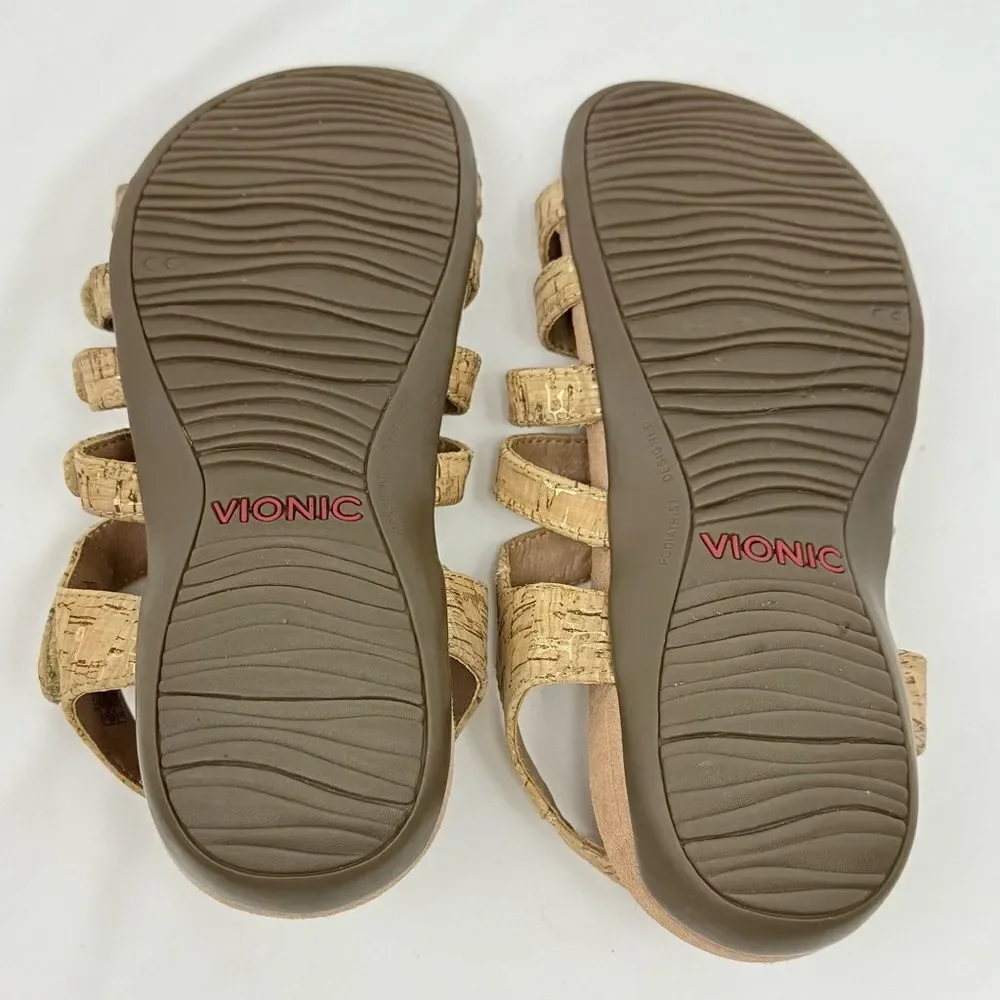 Vionic HARISSA Gold Cork Adjustable Strap Orthotic Gladiator Sandals